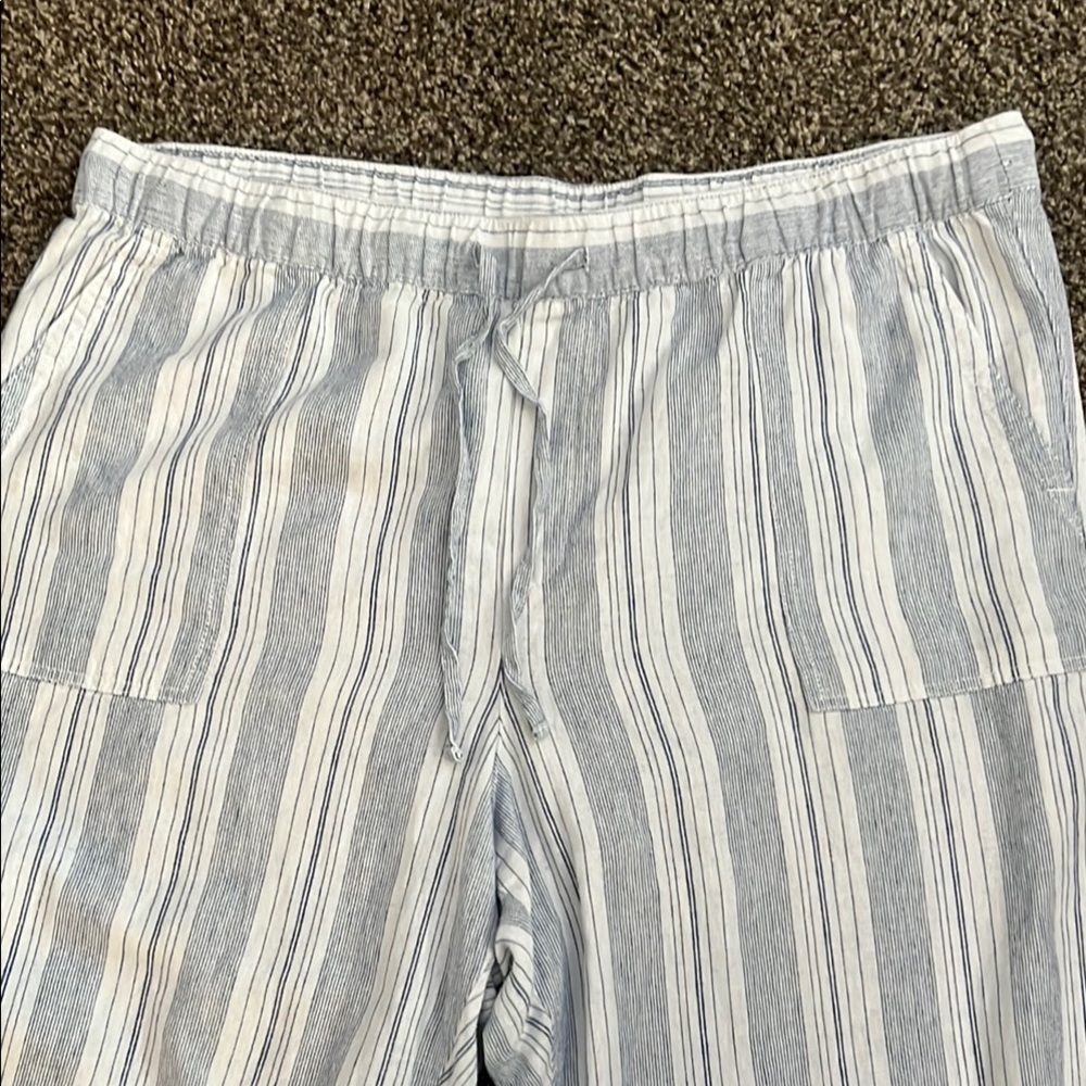 GAP Linen Striped Blue Pull On Pants Plus Size XXL - Picture 6 of 9